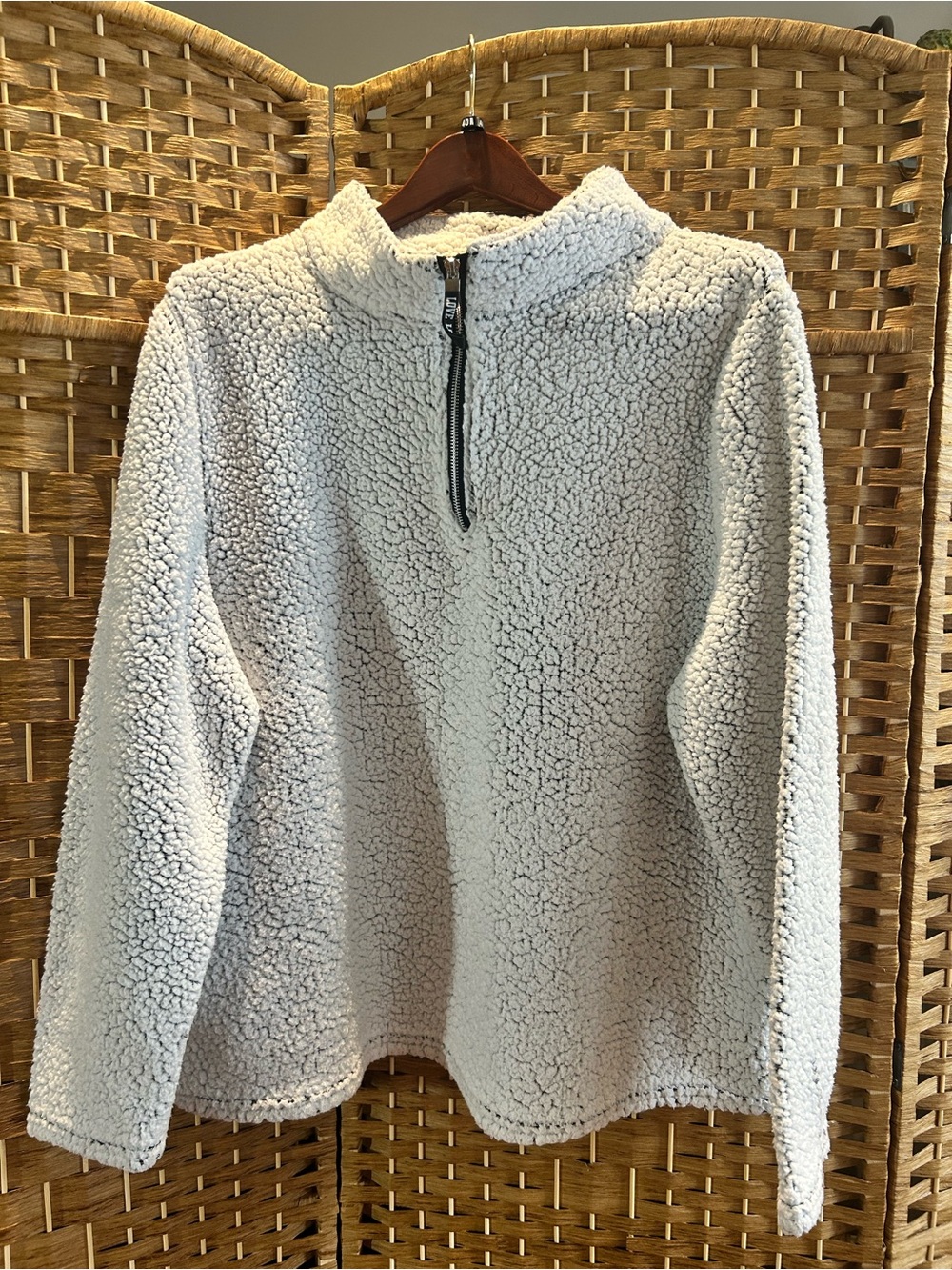 White Sherpa Quarter Zip Pullover Black Undertone Plus Size 3X Cozy Fleece